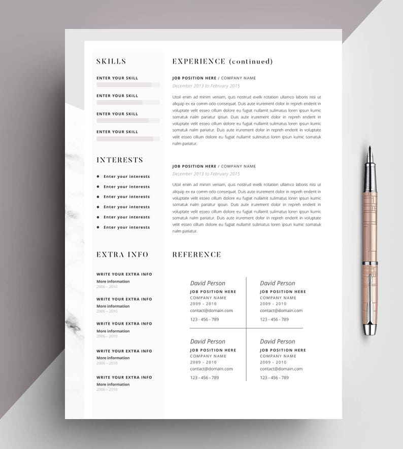 Professional Resume Template  CV Template Editable in MS Word and Pages  Instant Digital Download  Size A4 and US Letter