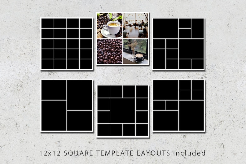 12x12 Digital Photo Collage Template Pack  Scrapbook Templates  Photography Template  Album Templates  Photoshop Template  Square Design