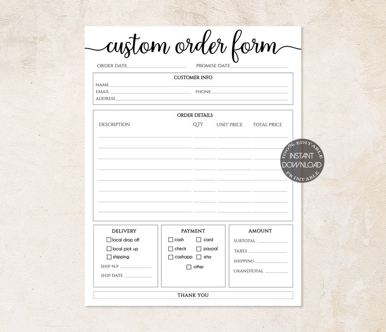 Order Form Editable  Crafters Order Form Template  Etsy Shop Craft Business Forms  Small Business Forms Instant Digital Download Dtp 004