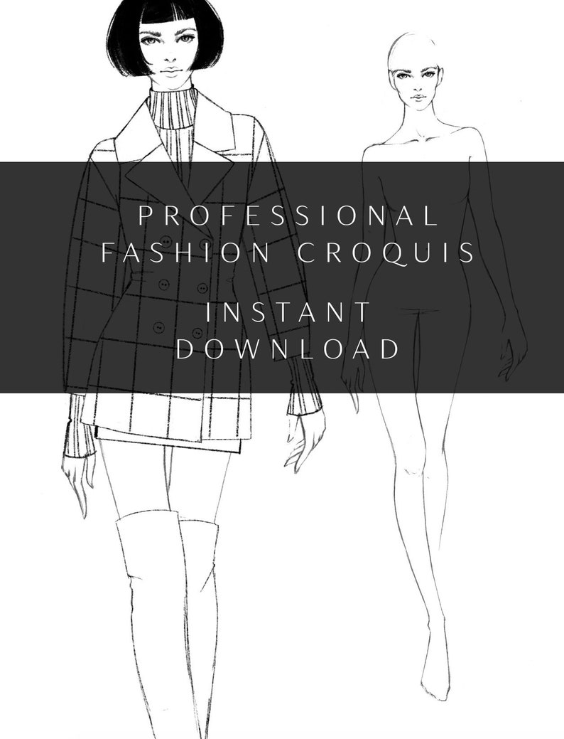 PROFESSIONAL Fashion Design Croquis Template Digital Download  Hand Sketched Female Croquis  9 Heads  Walking Pose  Fashion Croquis Template