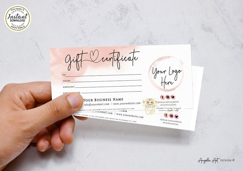 Printable Gift Certificate Modern Peach Coral Gift Certificate Template Rosegold Editable Gift Voucher Instant Download ADD LOGO