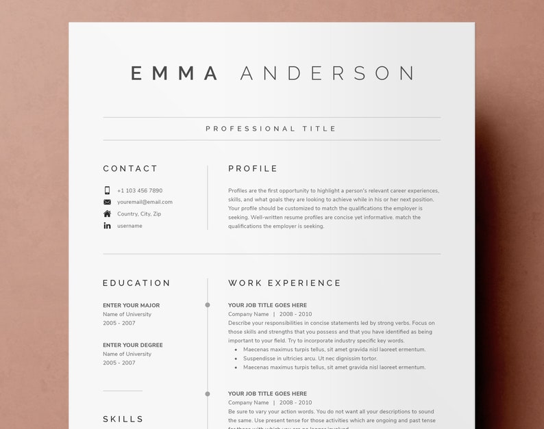 Clean Modern Resume Template 4 page  CV Template  Cover Letter  References for MS Word  Instant Digital Download  Resume Template Word
