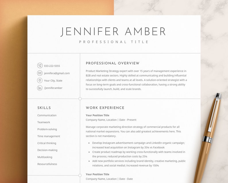 Resume Template  Professional Modern Resume Template for Pages  Word  Google Docs  Clean Modern Executive Resume Template 2022  CV Template