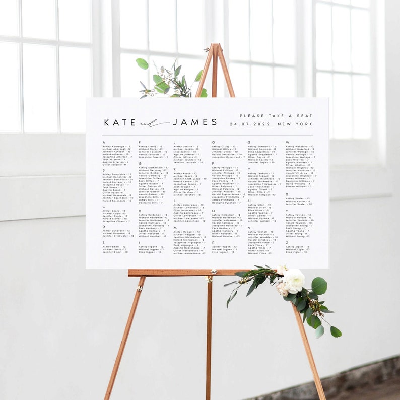 Minimalist Seating Chart Template  Modern Editable Instant Download Seating Plan  Templett  Digital Download  Wedding Seating Chart  KATE