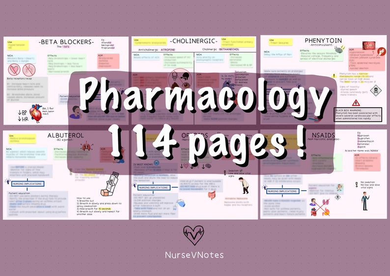 Pharmacology Nursing Study Guide  100 Pages  NCLEX Nursing Notes  Digital Download