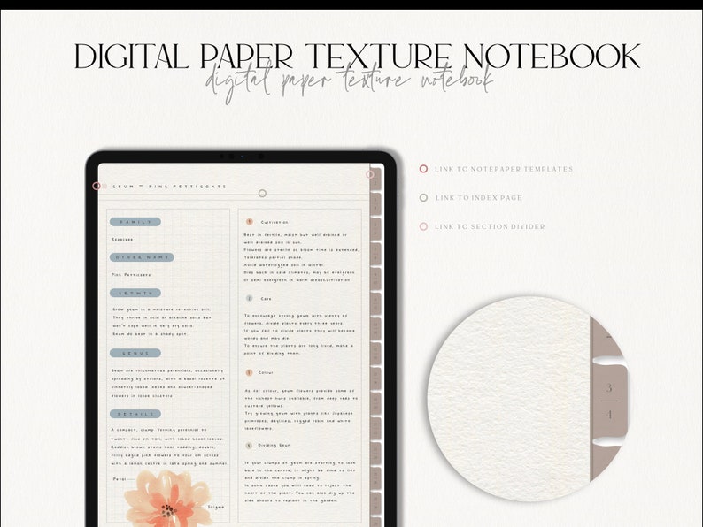 Digital Notebook  30 Hyperlinked Tabs  Student Notebook  Digital Planner  Digital Notebook  Paper Texture Notebook  GoodNotes  Noteshelf