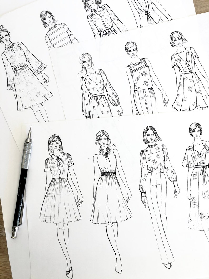 PROFESSIONAL Fashion Design Croquis Template Digital Download  Hand Sketched Female Croquis  9 Heads  Walking Pose  Fashion Croquis Template