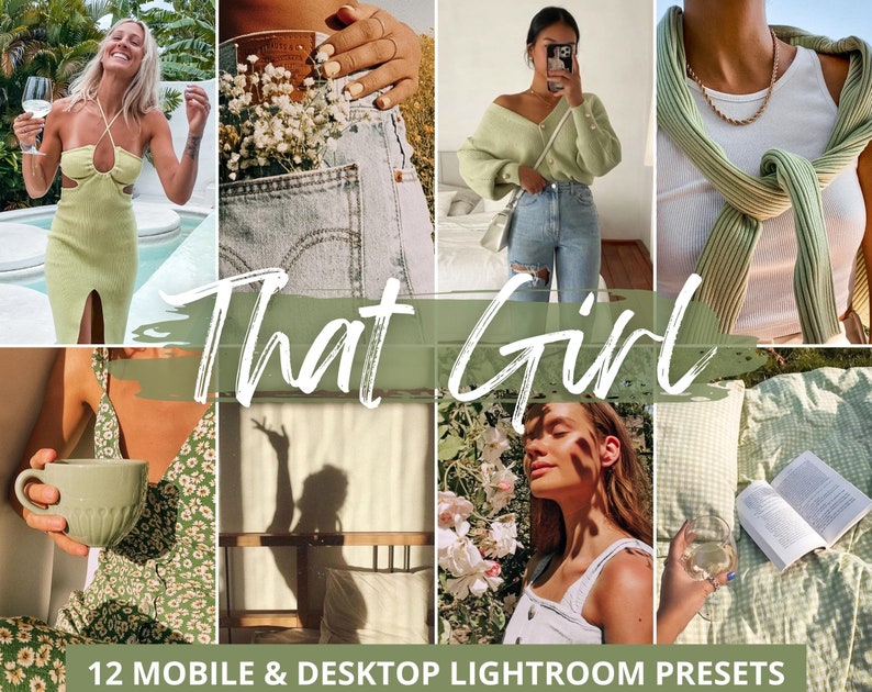 12 That Girl Aesthetic Mobile  Desktop Lightroom Presets  Natural Photo Filter Instagram Blogger  Soft Skin Presets for Iphone Photos
