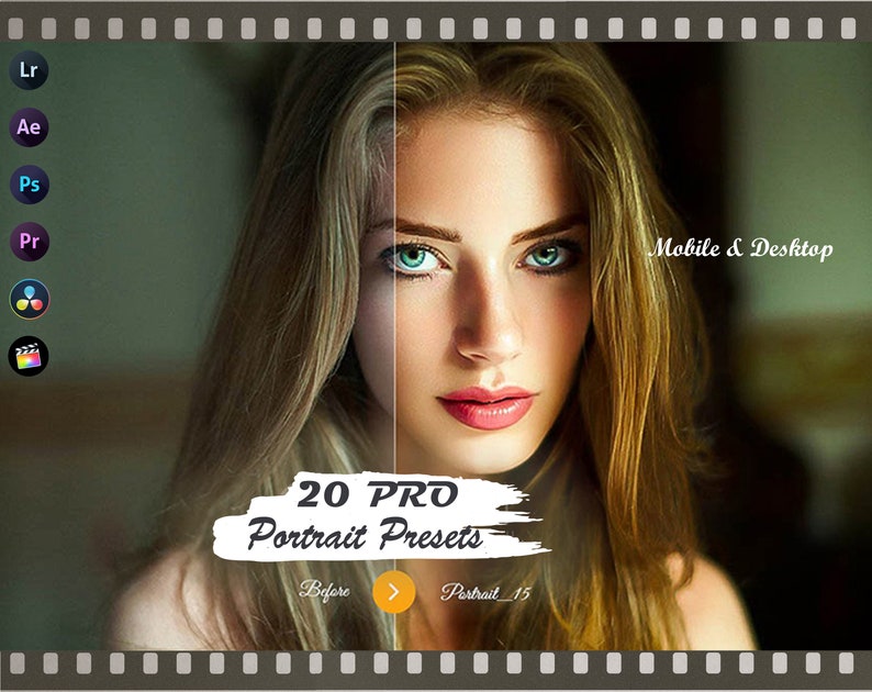 20 Portrait presets for lightroom mobile and desktop presets bundle