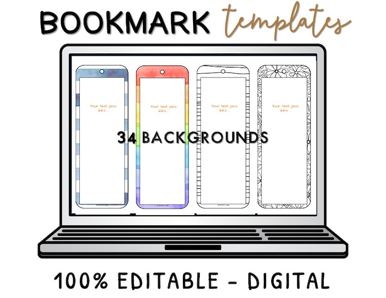 Editable double sided BOOKMARK templates BW and colors   Add your own text and images in Google Slides or Powerpoint with FREE template