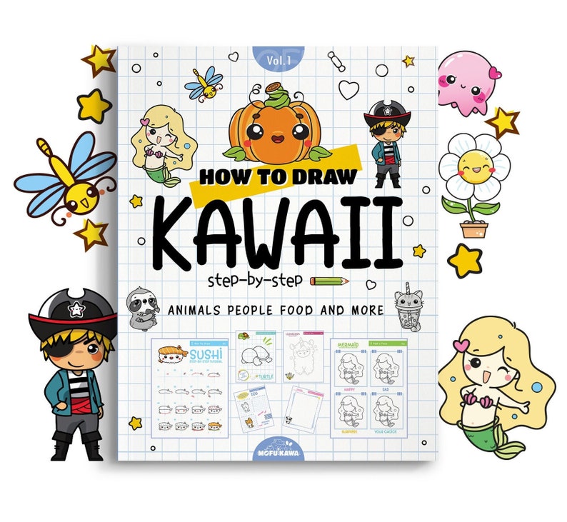 How To Draw Kawaii Characters   40 Lessons With Activity Pages   256 Printable Pages  Digital Download Drawing Book PDF For Kids  Adults