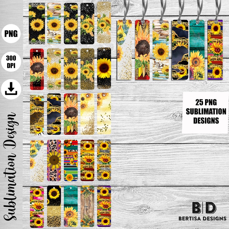 Sunflower Bookmark Bundle  Sunflowers Pattern Bookmarks  PNG Bookmark  Bookmarks Templates Digital Download