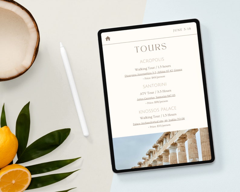 Travel Itinerary Template Modern Minimal  Desktop  iPad  Tablet  Editable on Canva  Printable  Digital Template Download  Traveling Greece