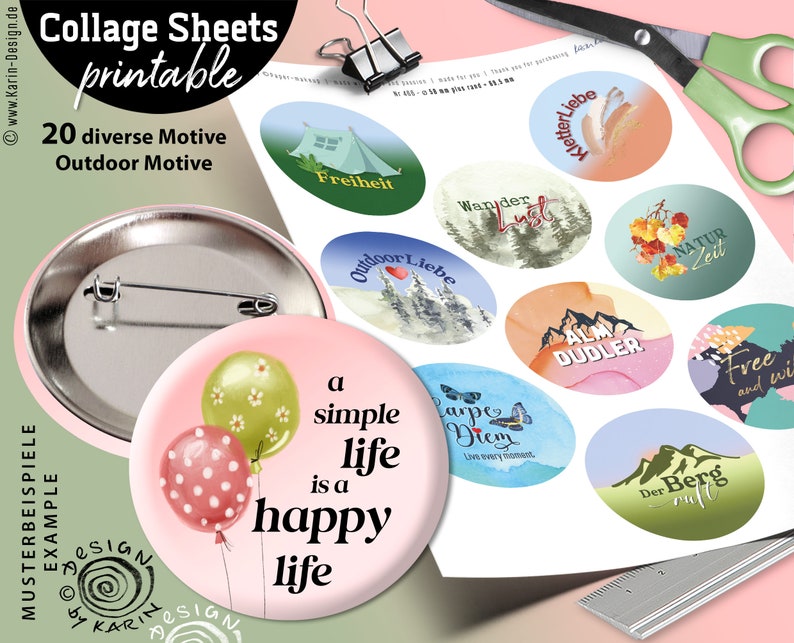 20x design button templates   digital print collages   special size 58 mm   outdoor   instant download PDFJPG   No  466