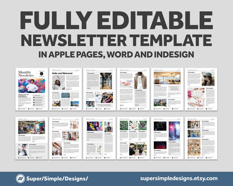 Newsletter Mix and Match Template  Fully Editable in Pages  Word and InDesign   US Letter and A4 Sizes  Printable and Digital Download