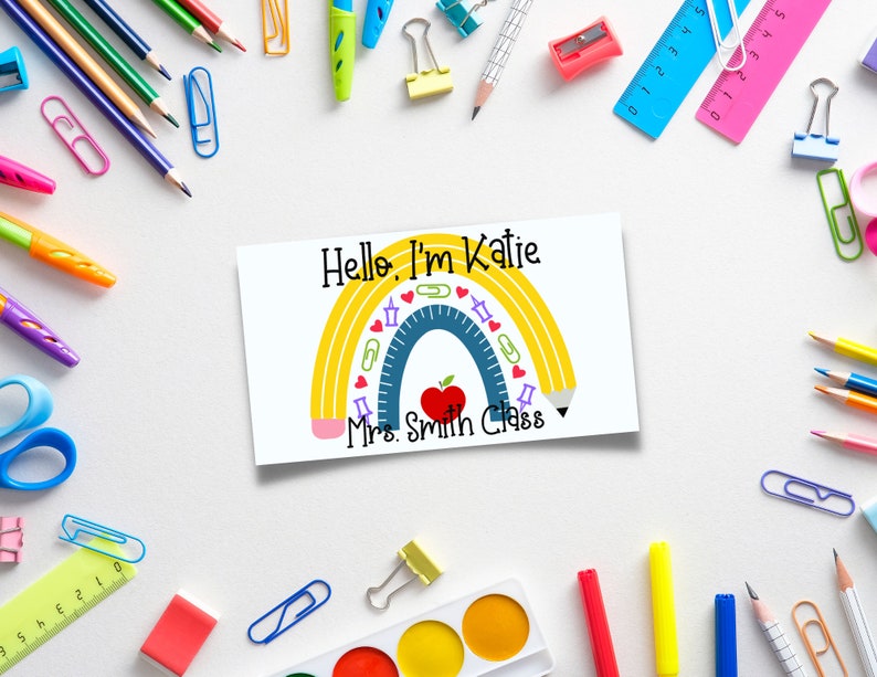 School Name Tag Template  School Supplies Rainbow Name Tag  Digital Printable  Instant Download  Kids School Name Tag  Teachers Supplies