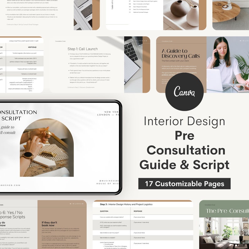 Interior Design Business Discovery Consultation Call Template Canva   Aesthetic Interior Design Template   Online Interior Design   E Design