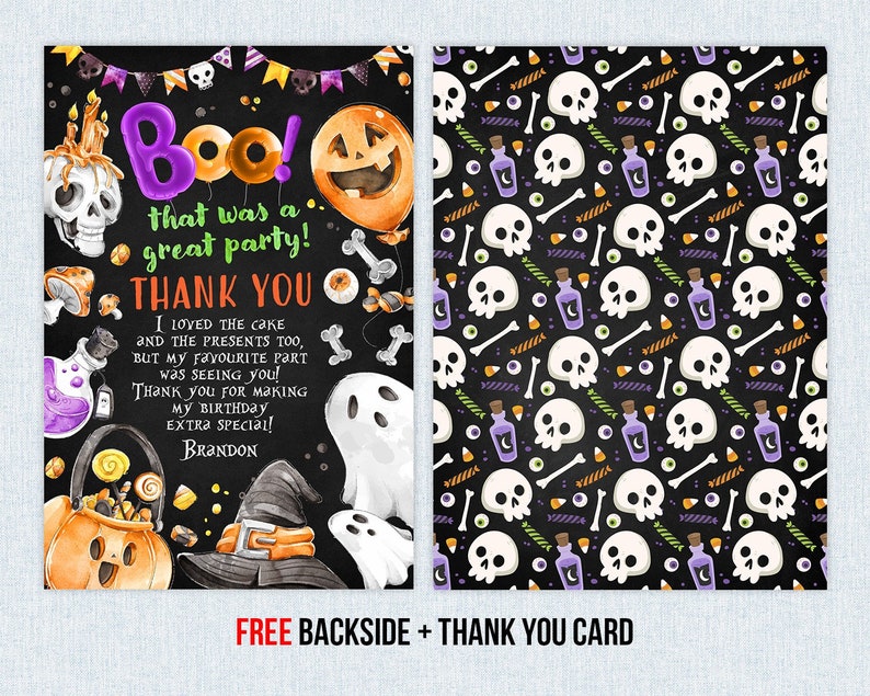 Halloween Boo Birthday Invitation Boy Instant Download Ghost Thank You Card Spooky Costume Party Editable Template Corjl Digital or Printed