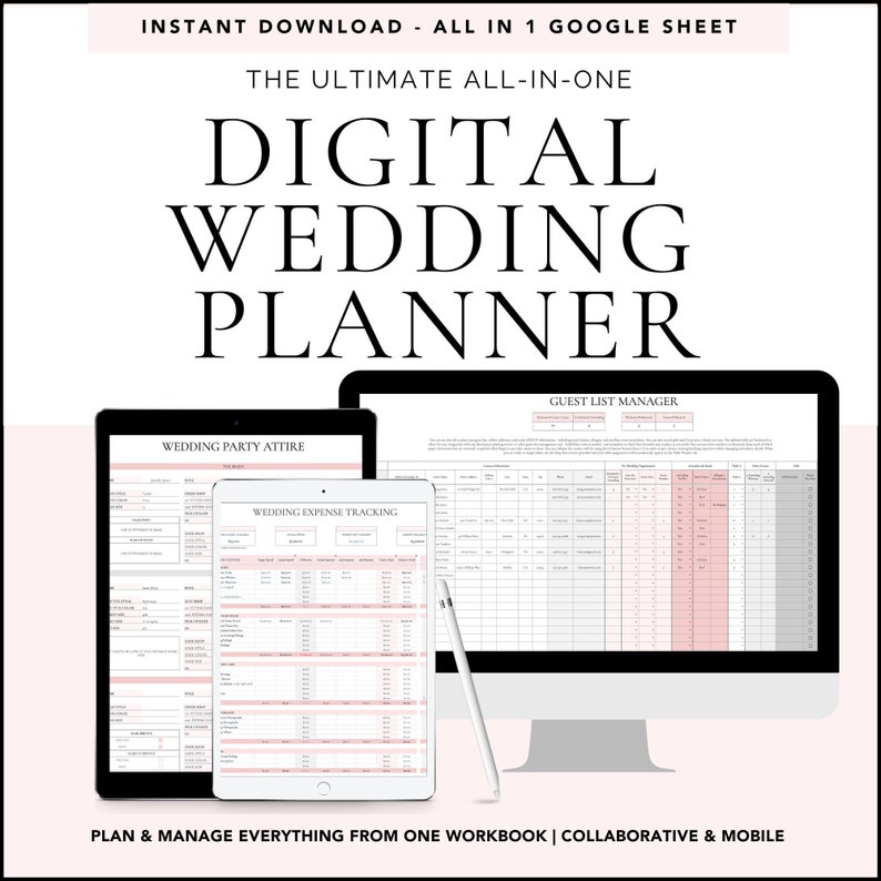 The Ultimate Digital Wedding Planner  Google Sheets Wedding Planner Book  All In One Wedding Planner