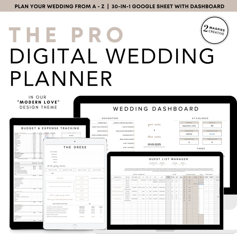 THE PRO Digital Wedding Planner  All In One Wedding Planning Template   Wedding Budget Wedding Checklist   Google Sheet  Modern Love Theme