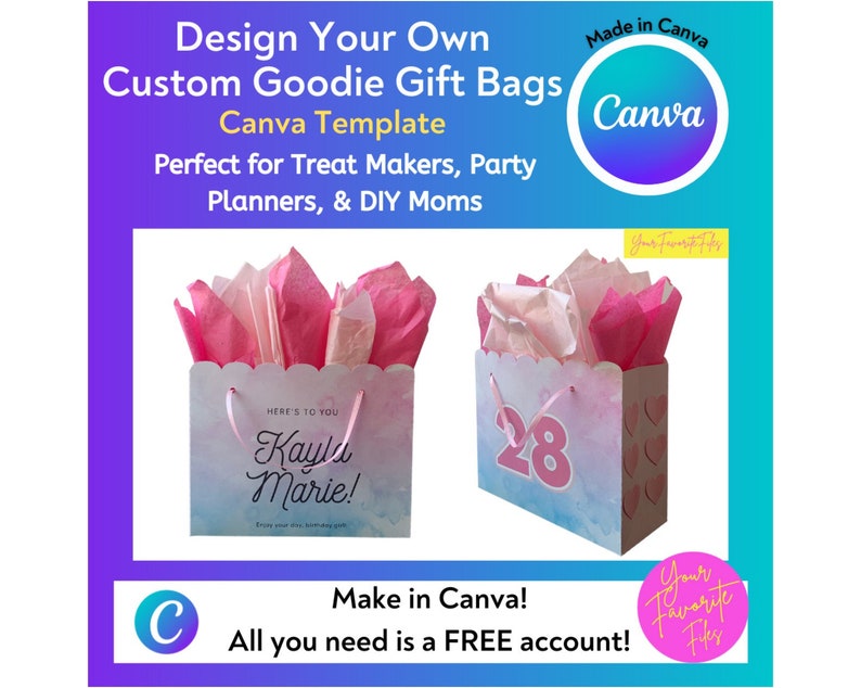Gift Bag Blank CANVA Template  Gift Bag  Scalloped Top  Design your own Treat Bag  Instant Digital Download  Treats  Candy Bag  Goody Bag