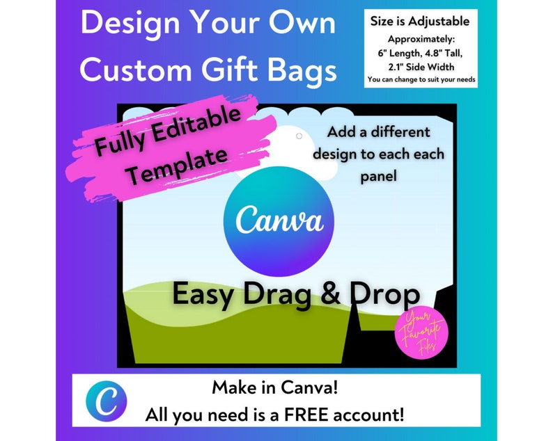 Gift Bag Blank CANVA Template  Gift Bag  Scalloped Top  Design your own Treat Bag  Instant Digital Download  Treats  Candy Bag  Goody Bag