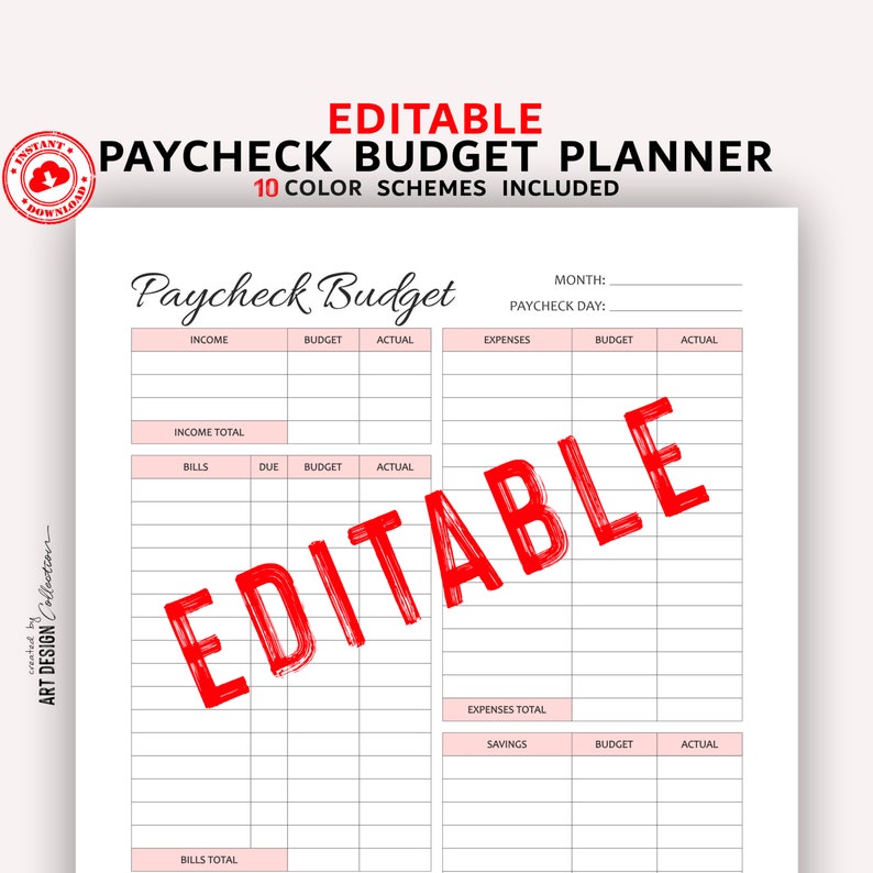 EDITABLE PAYCHECK BUDGET Planner  Digital Planner Planner  Digital Download Budget Planner Template Paycheck Budget Printable