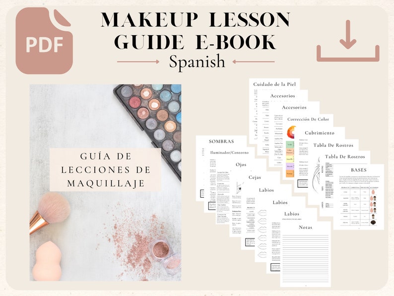 SPANISH Makeup Lesson Guide Book PDF Digital Download E Book Guia De Leccioness De Maquillaje