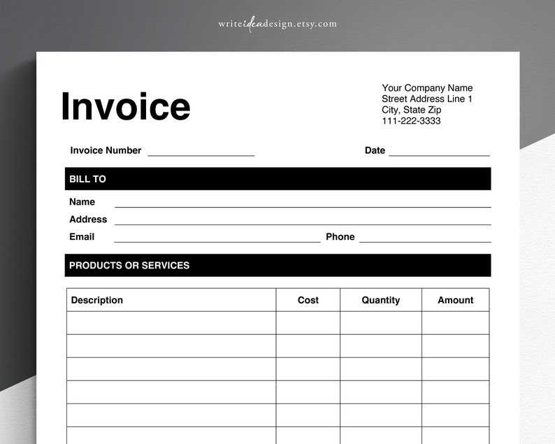 Invoice Template PDFGoogle DocsWord  Business Invoice  Invoice Word  Editable Invoice  Custom Invoice  Printable Invoice  Invoice Form