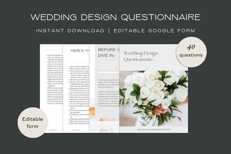 Wedding Design Questionnaire Template  Wedding Questionnaire  Editable Wedding Design Questionnaire  Digital Download