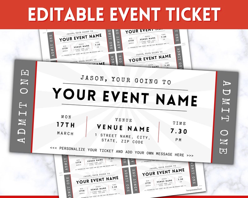 Event Ticket Template  EDITABLE DIY Event Printable  Surprise Getaway  Invitation  Christmas  Gift for him  Musical  Theatre Show  Concert