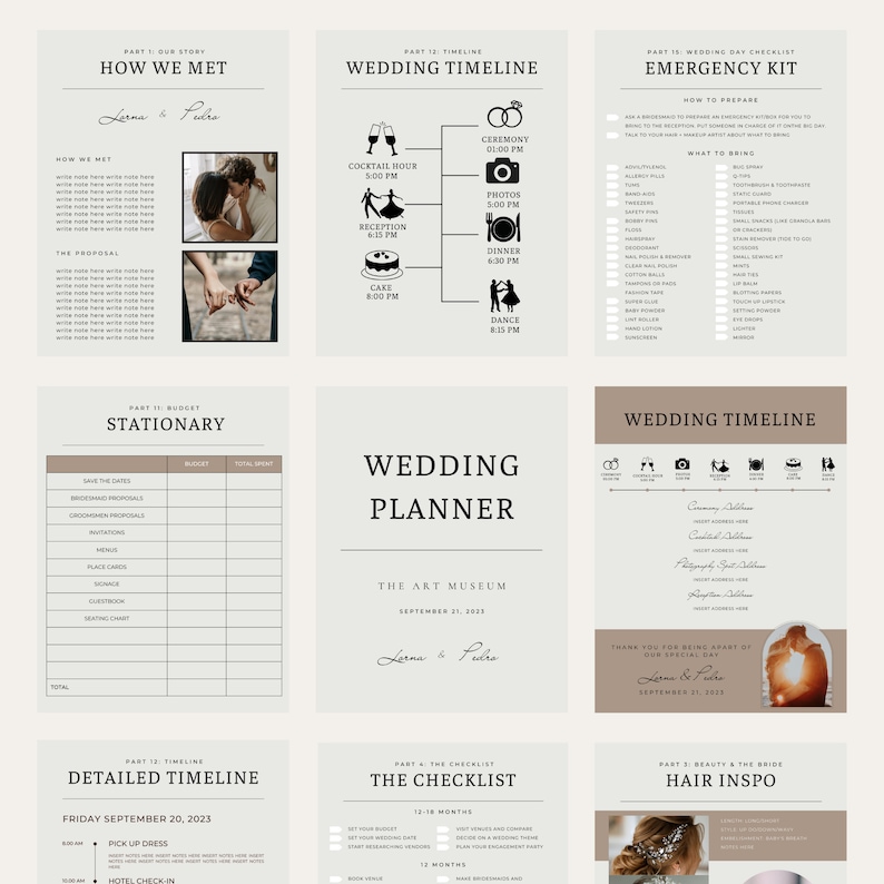 164 Pages Minimalist Wedding Planner Digital Template Printable Download Editable with Canva Ultimate Wedding Guide Tiktok Instagram Trends