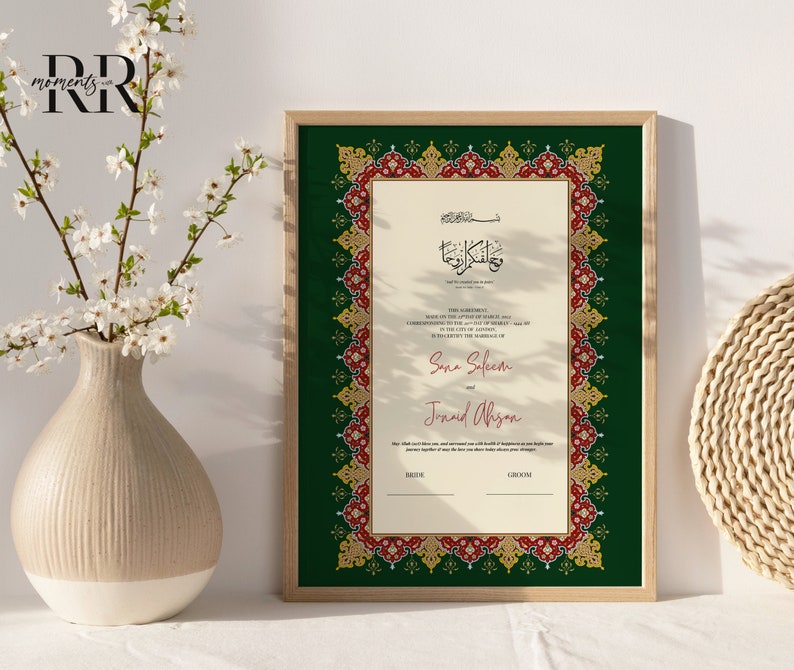 Nikkah Contract Template Printable Nikkah Contract Editable Nikkahnama Muslim Wedding Certificate Digital Download Islamic Marriage Contract