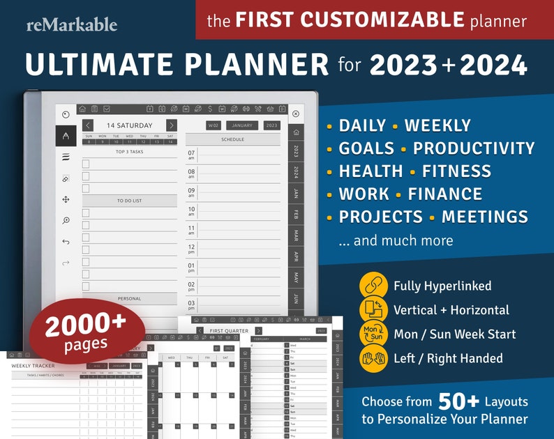 2023  2024 reMarkable 2 Ultimate Planner  Hyperlinked Digital Planner Bundle  Digital Download PDF Template for reMarkable tablet