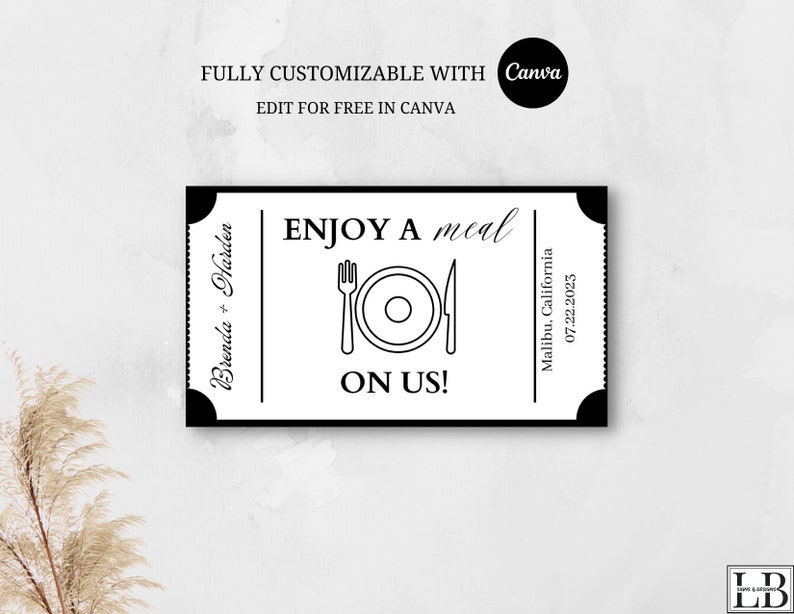 Meal Ticket Template 1  Instant Download  Printable Meal Template  Meal Tickets for Wedding or Event  Canva Template