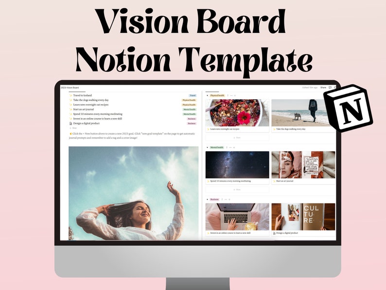 Vision Board Notion Template Manifesting Digital Download   Goal Setting  Law of Attraction  Digital Planner  Mood Board Template
