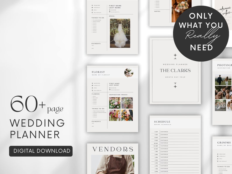 60 Page Wedding Planner Template  Edit on Canva  Complete Digital Template Printable Editable Digital Download Wedding Itinerary Planner