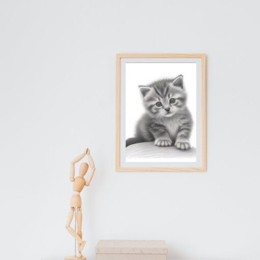 Adorable Kitten Pencil Drawing with White Background Digital download  Cute Animals  Downloads  Digital print  Digital Download