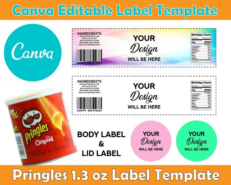 Pringles 1 3 oz Labels Template  Canva Editable Template  Digital Item  pringles template