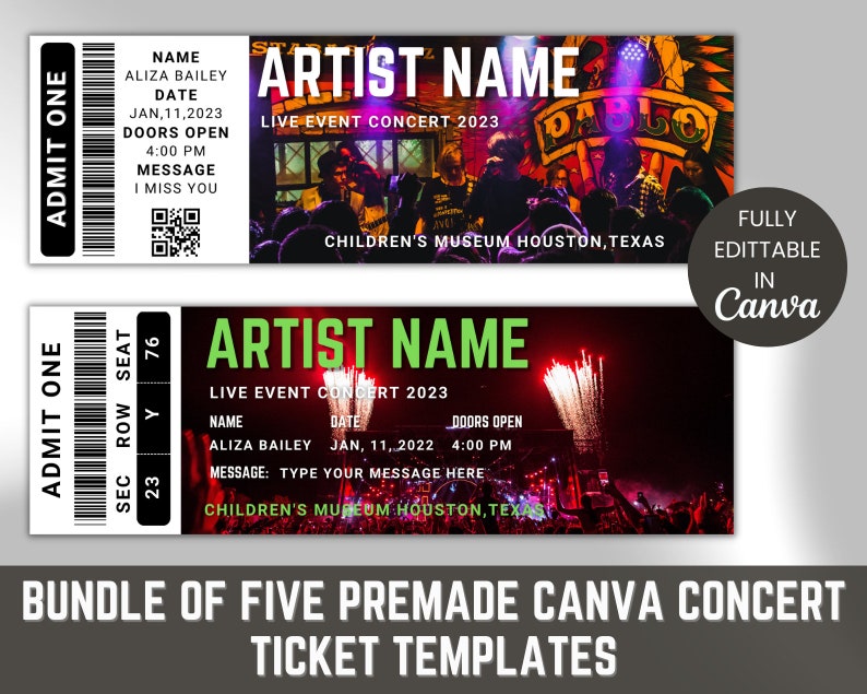 Concert Ticket Template  Printable Music Event Ticket  Custom Concert Ticket  Concert Ticket Digital Download Canva Template  Canva Edit
