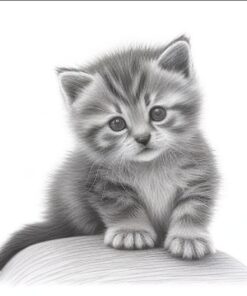 Adorable Kitten Pencil Drawing with White Background Digital download  Cute Animals  Downloads  Digital print  Digital Download