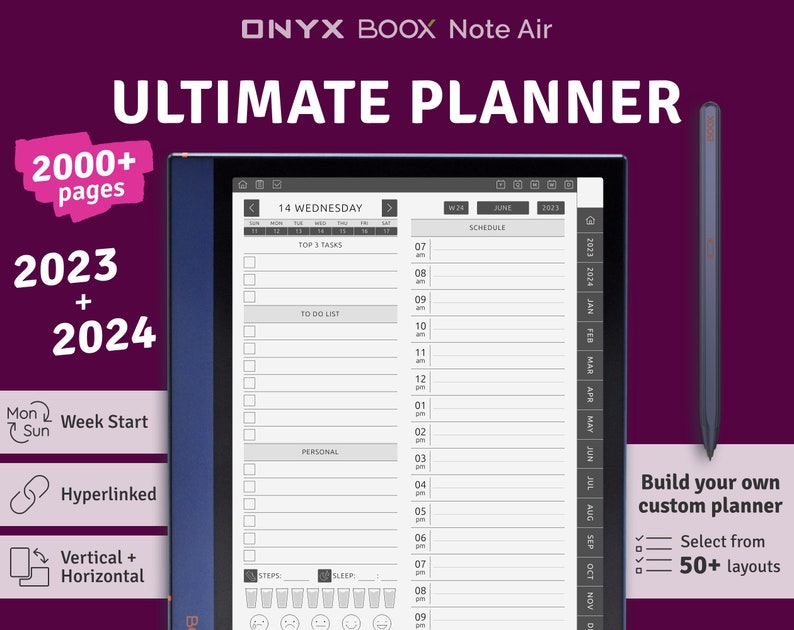 2023  2024 BOOX Note Air   Ultimate Planner  Hyperlinked Digital Planner Bundle  Digital Download PDF Template for ONYX Boox Note tablet