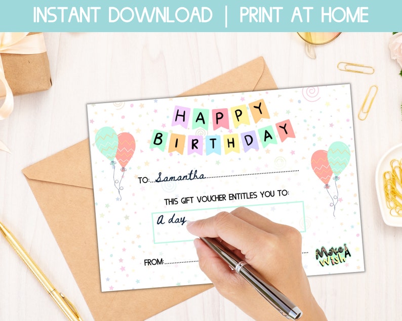 printable birthday gift certificate  instant download gift card  happy birthday gift card  printable voucher  digital gift certificate  best