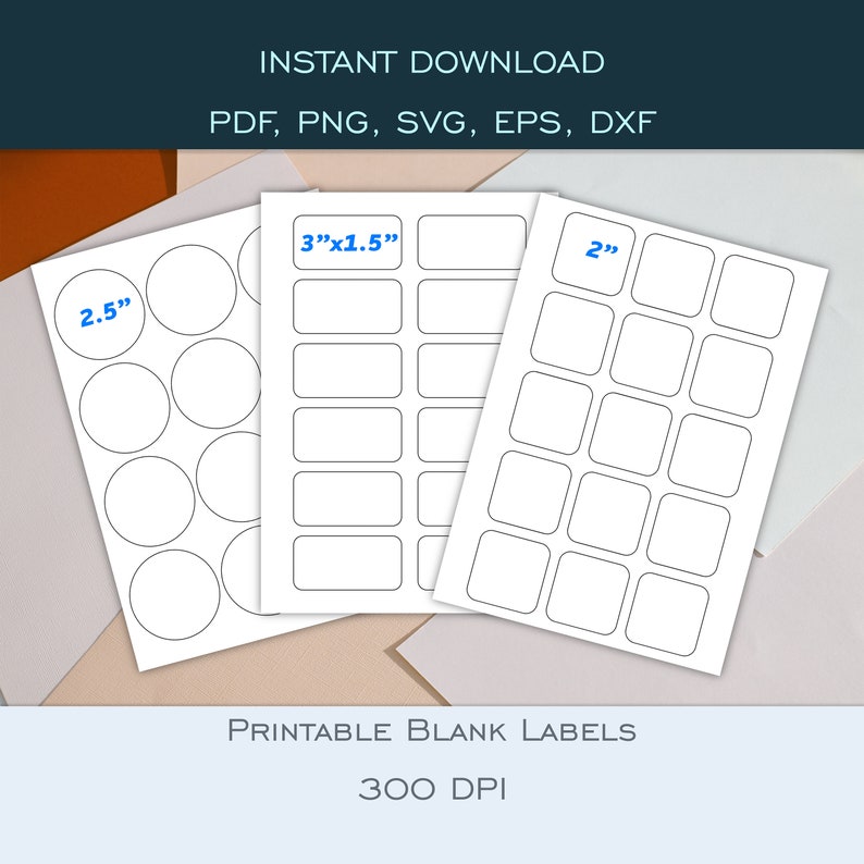 Printable Blank Label Templates   PDF (A4)  PNG  SVG  dxf  eps   Instant Download   Digital Circle  Square  Rectangle Labels