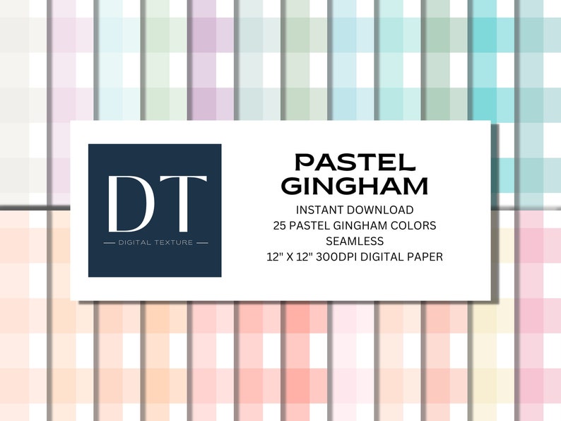 Pastel Gingham Digital Paper  Various Pastel Colors  Instant Download