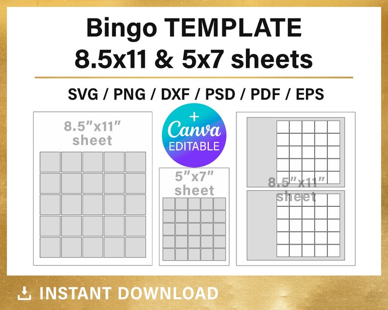 Bingo card  blank templates  SVG  empty bingo cards  set  Canva  Cricut  plain bingo card  DIY  printable  instant download