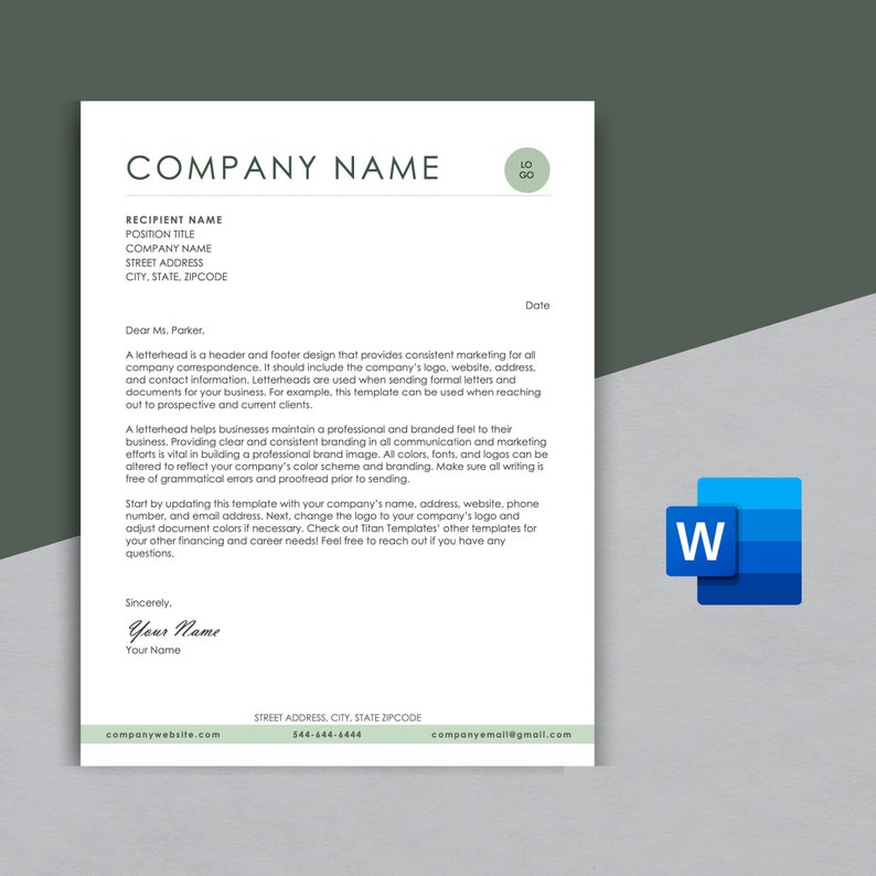 Letterhead Template  Modern and Professional Letterhead  Microsoft Word  Small Business Marketing  Branding  Customizable and Printable