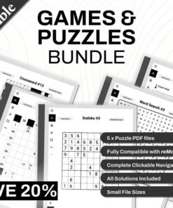 reMarkable Games and Puzzle Bundle  Word Search  Sudoku  Mazes  Crossword  Kakuro  Clickable PDF Template  Digital Download