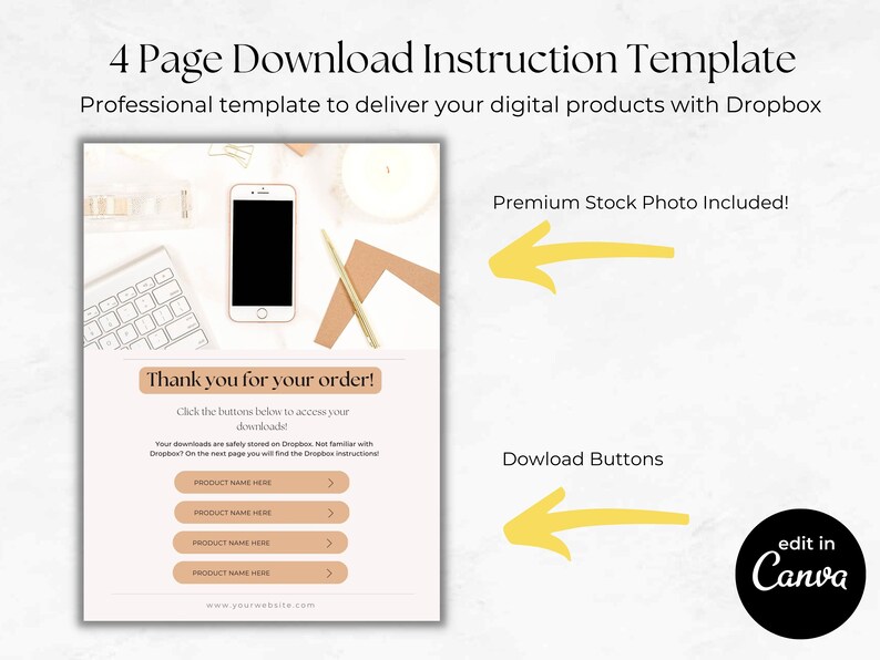 Canva Digital Products Template  DROPBOX Download Instruction Template for Digital Product Sellers  PDF Deliverable Template   MGBNM Neutral