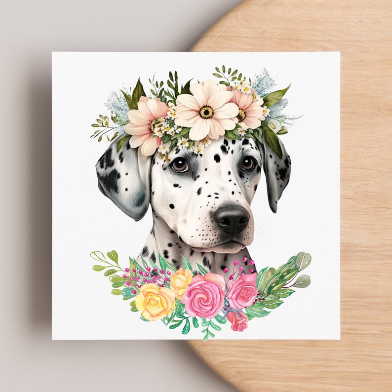 Cute Floral Dog Printable Clipart Image Instant Digital Download Design